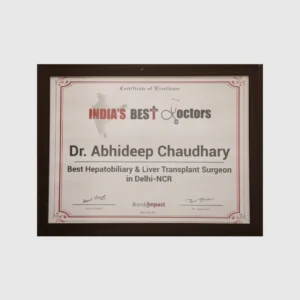 Awarded as Best Hepatobiliary & Liver Transplant Surgeon in Delhi NCR by Brands Impact, 2017