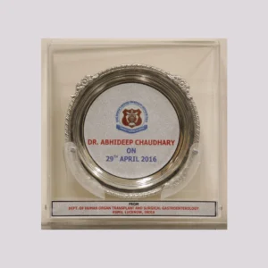 Token of Recognition from Dept. of Human Organ Transplant and Surgical Gastroenterology, KGMU, Lucknow, India in 2016