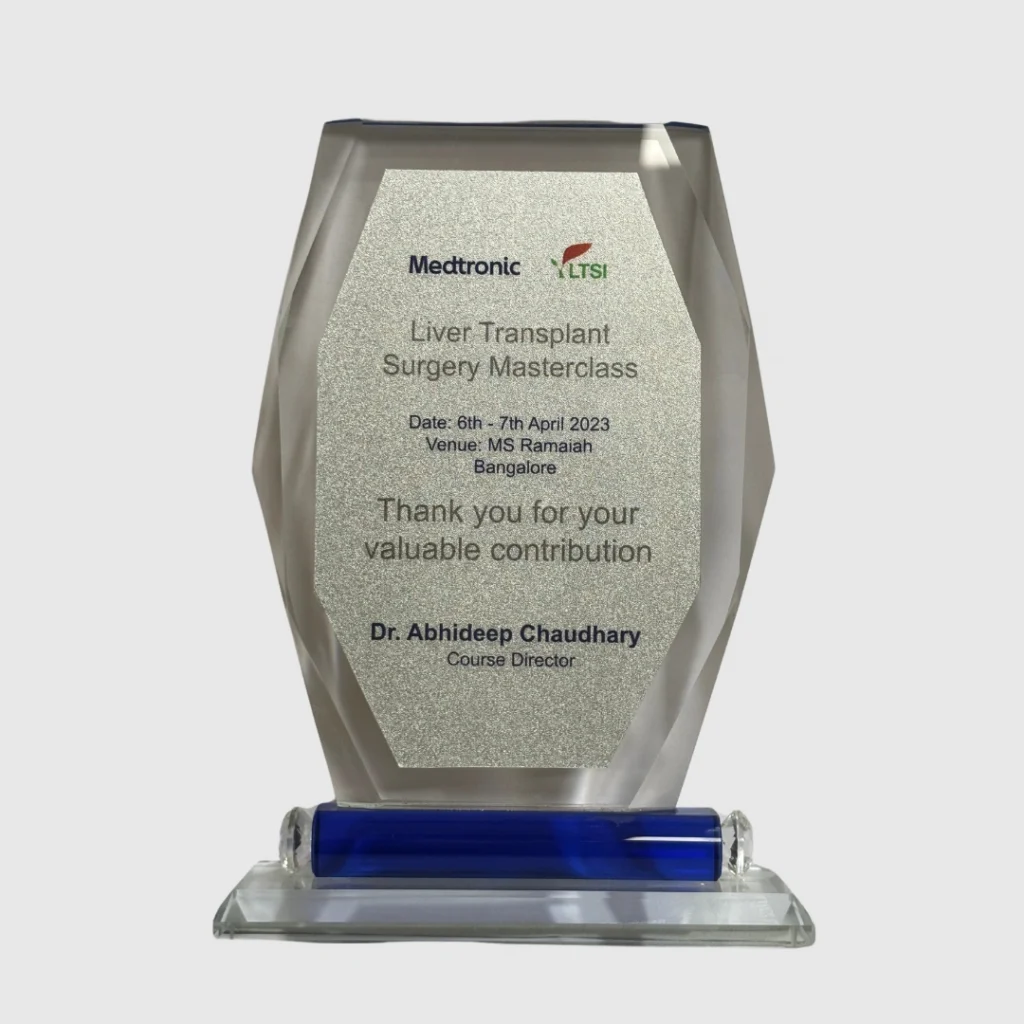 Recognition for Liver Transplant Surgery Masterclass by Medtronic & LTSI, Bangalore in 2023