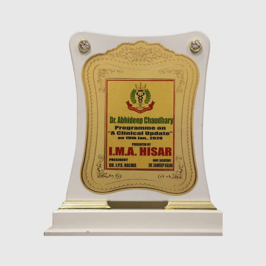 Awarded for Programme on 'A Clinical Update' by I.M.A. Hisar 2020