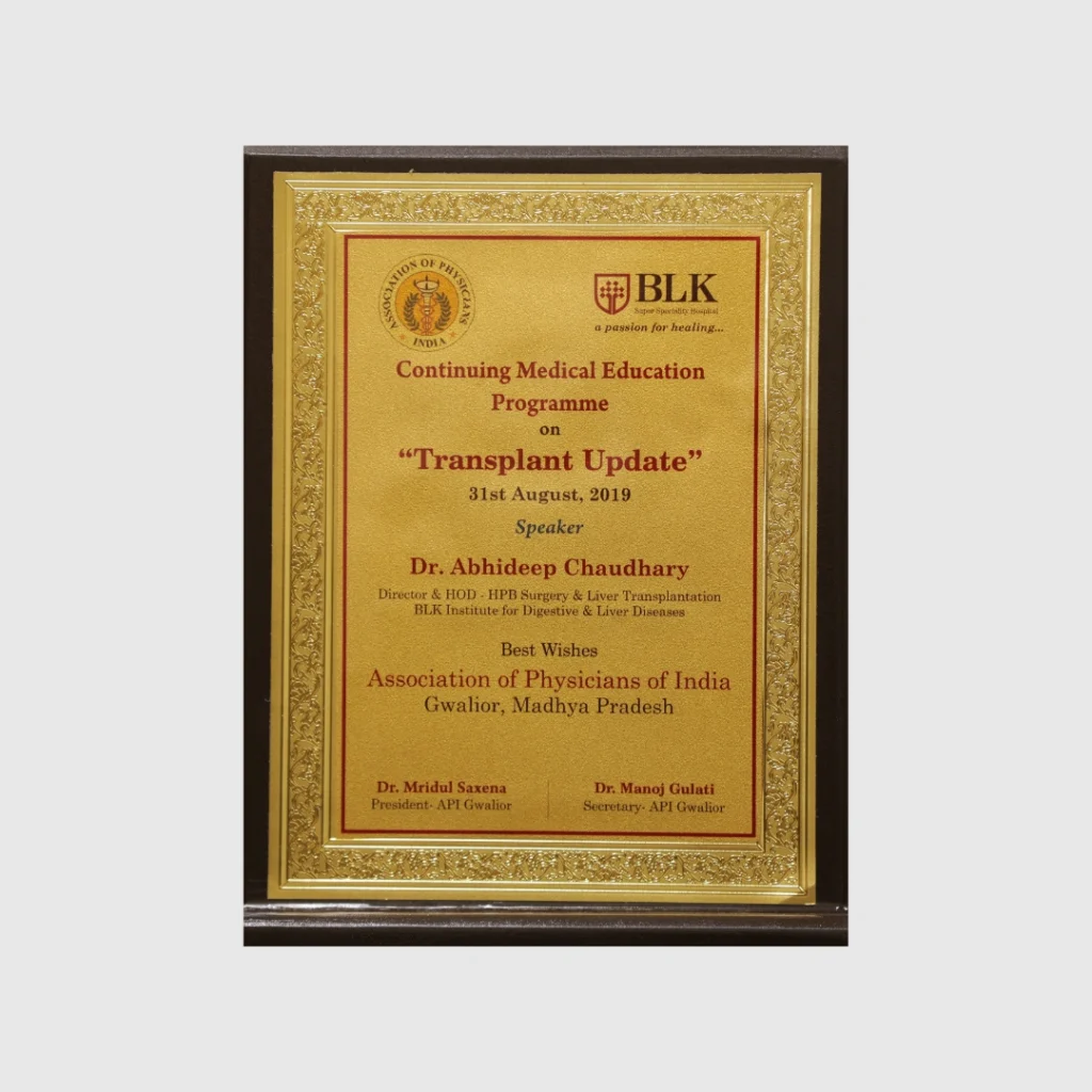Speaker at CME Programme on 'Transplant Update' Organised by Association of Physicians of India, MP in 2019